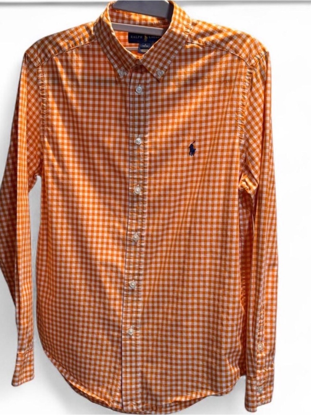 Ralph Lauren Orange Gingham Button-Down Boy’s Shirt size large 14-16